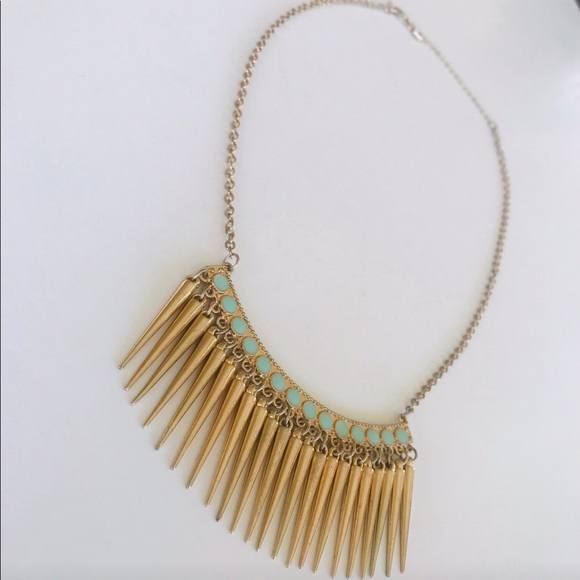 Mint green spiky gold statement necklace - Picture 7 of 8